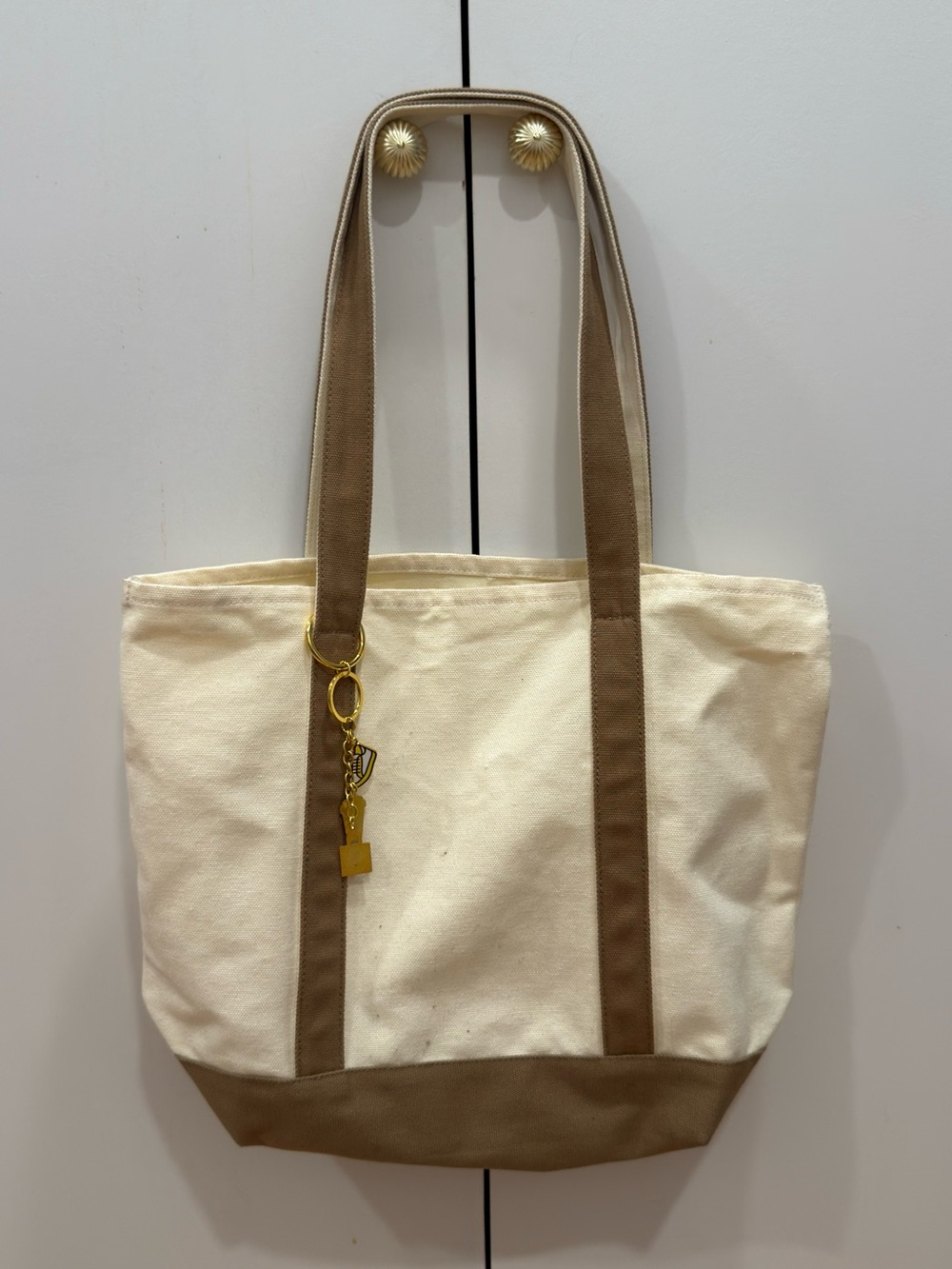 Canvas Tote Bag Cream with Brown Trim